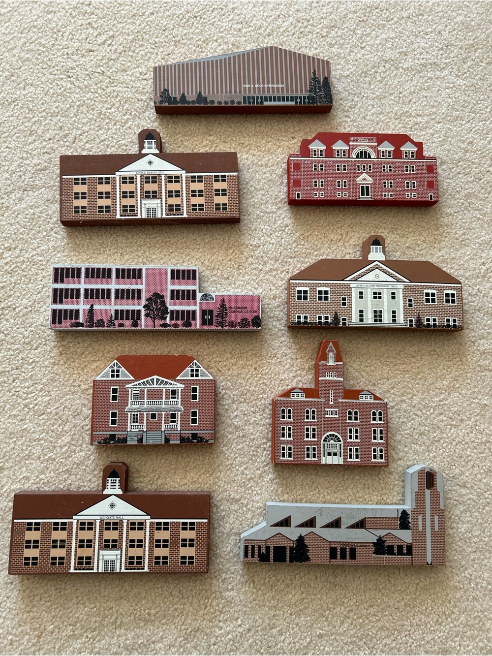 9 Vintage Wooden Taylor University Upland, Indiana Shelf Sitters